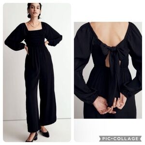 Madewell Lucie Tie-Back Long-Sleeve wide leg Jumpsuit Star Jacquard black size 4